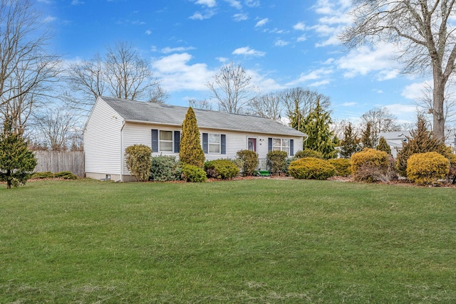 single story home with a front yard