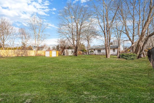 view of yard with a storage shed