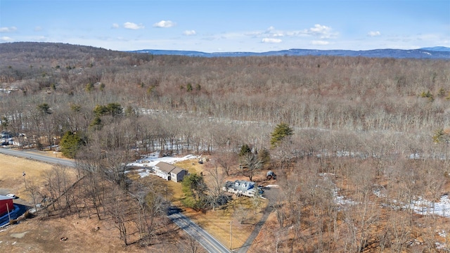 bird's eye view with a mountain view and a view of trees