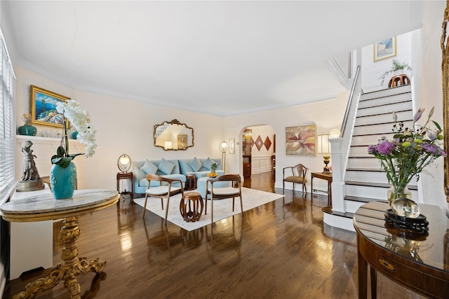 living room with dark wood-type flooring