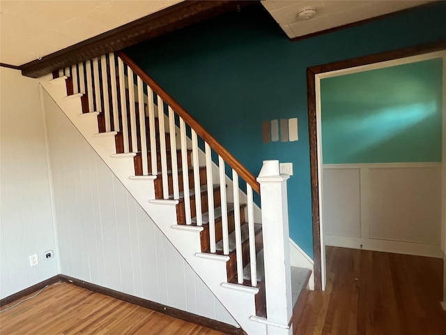 stairway featuring hardwood / wood-style floors