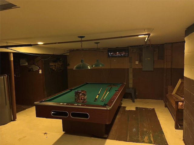 rec room featuring pool table and electric panel