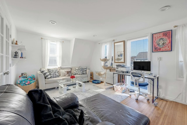 living room with hardwood / wood-style floors