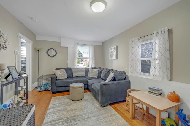 living room with light wood-type flooring