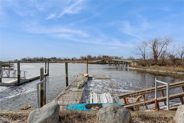 dock area with a water view