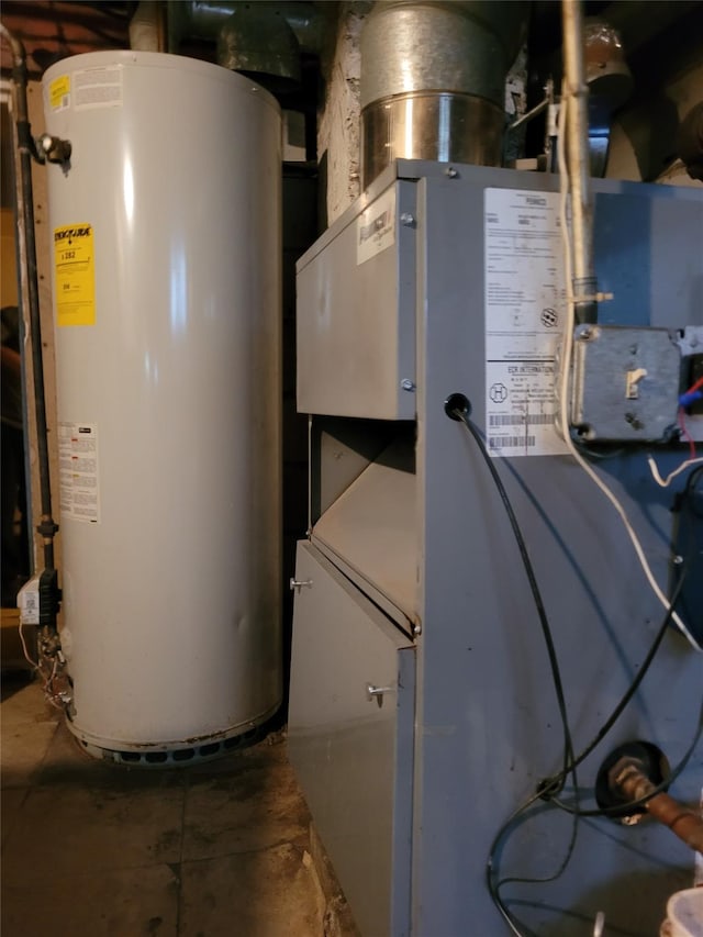 utilities featuring water heater and heating unit