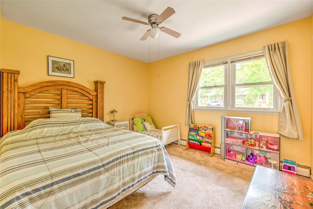 39 Cornwallis Rd, East Setauket, NY 11733 - bedroom with carpet flooring, a ceiling fan, and a baseboard radiator