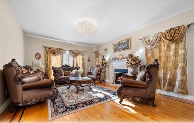 living room with hardwood / wood-style flooring