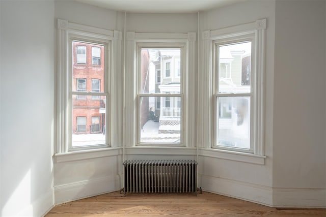 interior space featuring radiator and light wood-type flooring