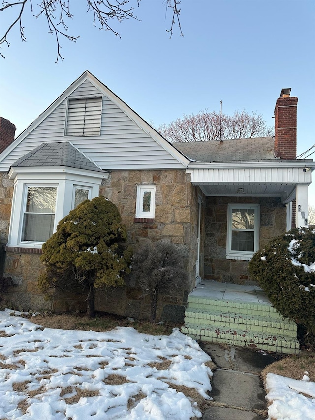 view of snow covered property