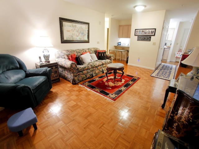 living room with light parquet flooring