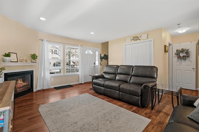 living room featuring dark hardwood / wood-style flooring