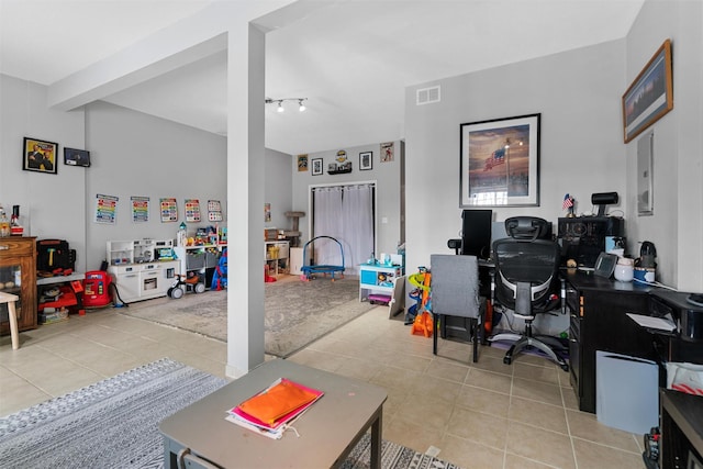 view of tiled home office