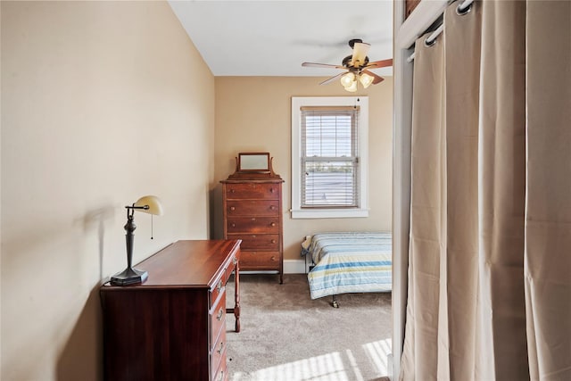 bedroom featuring carpet and ceiling fan