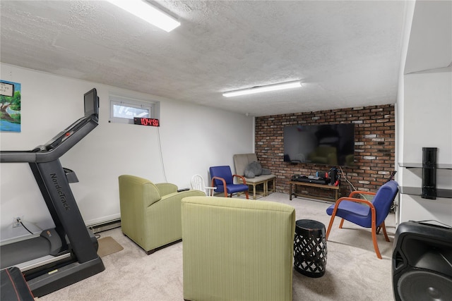 interior space with light carpet and a textured ceiling