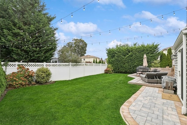 view of yard with a patio and a fenced backyard