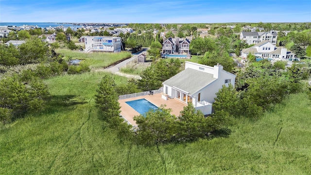 16 Meadow Ln, Westhampton Beach, NY 11978 - aerial perspective of suburban area featuring a pool