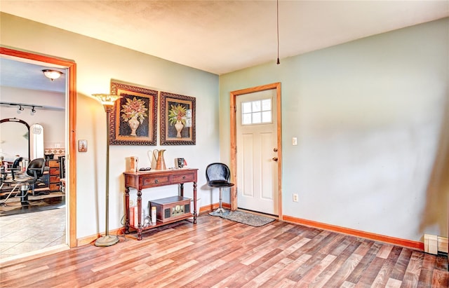 8 Lucky Ln, Washingtonville, NY 10992 - entryway featuring light wood-style flooring, baseboards, and track lighting