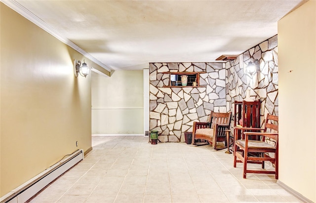 8 Lucky Ln, Washingtonville, NY 10992 - unfurnished room featuring a baseboard radiator, crown molding, baseboards, and tile patterned flooring