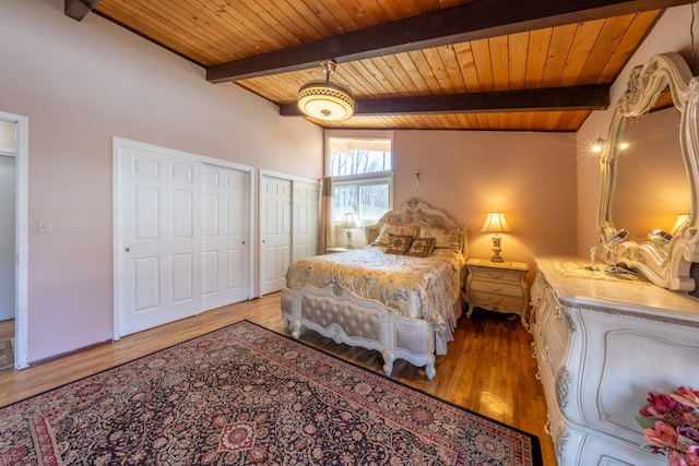 810 Haverstraw Rd, Suffern, NY 10901 - bedroom featuring wood ceiling, multiple closets, wood finished floors, and beam ceiling