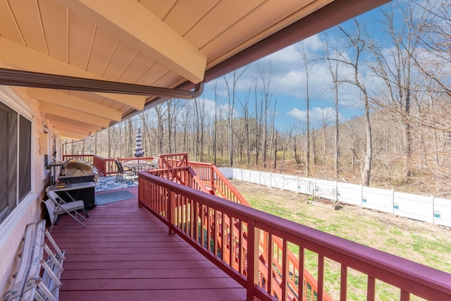 810 Haverstraw Rd, Suffern, NY 10901 - wooden deck with a lawn, a fenced backyard, and a view of trees