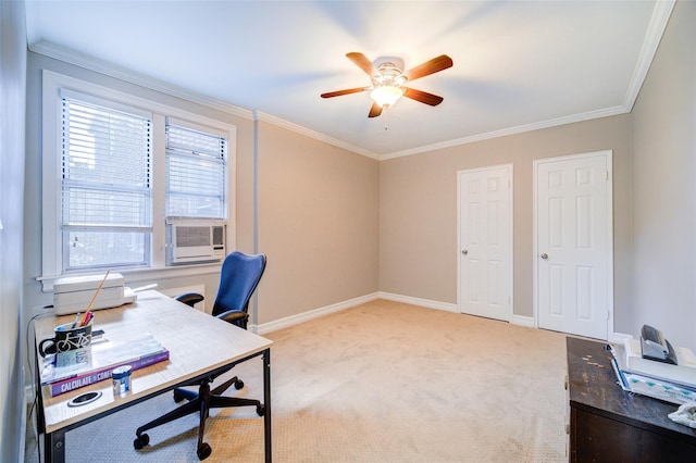 15 Bryant Cres Unit 1K, White Plains, NY 10605 - carpeted home office with ceiling fan, ornamental molding, and cooling unit