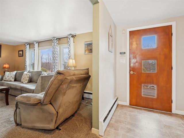 living room with a baseboard radiator