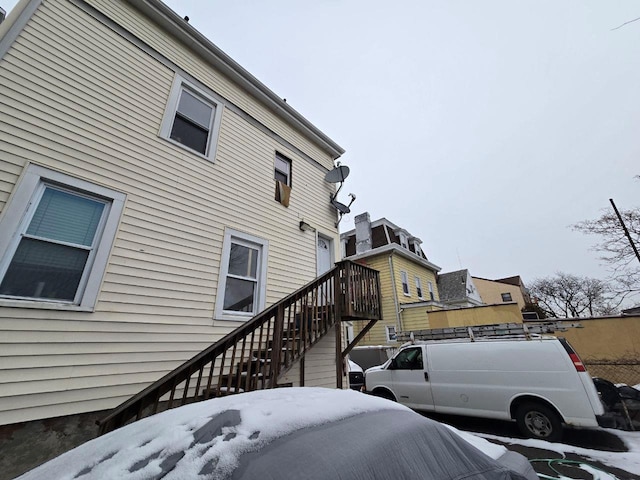 view of snow covered property