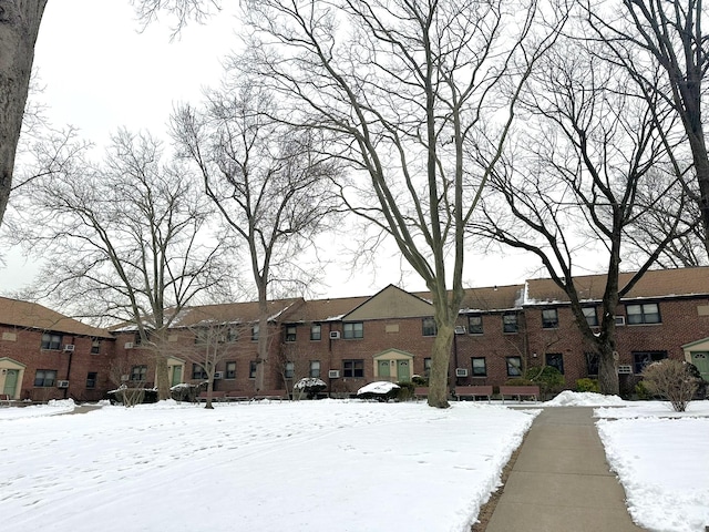 view of snow covered building