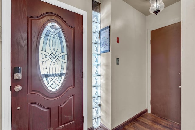 foyer entrance with dark hardwood / wood-style flooring