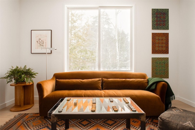 sitting room with baseboards and wood finished floors