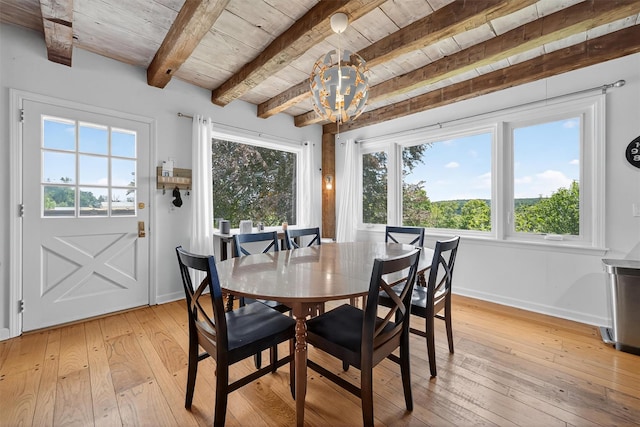 50 Maple Ave, Goshen, NY 10924 - dining room with a wood ceiling with exposed beams, light wood-type flooring, and a chandelier