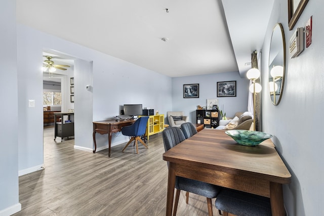 dining area featuring ceiling fan and hardwood / wood-style floors