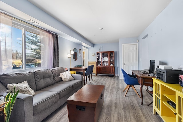 living room with hardwood / wood-style floors