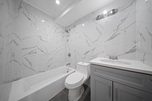 15815 77th Rd, Fresh Meadows, NY 11366 - full bath with tile walls, toilet, vanity, and shower / washtub combination