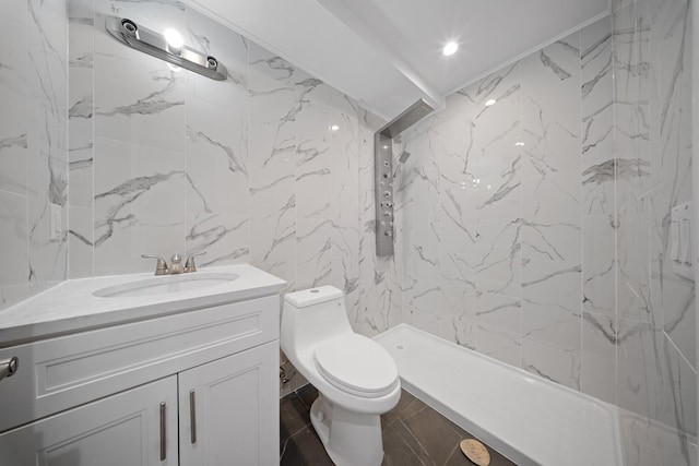 15815 77th Rd, Fresh Meadows, NY 11366 - full bath featuring toilet, vanity, tile walls, and a shower stall