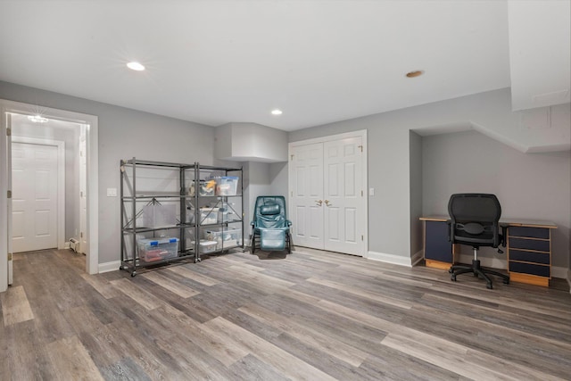 office area with hardwood / wood-style floors