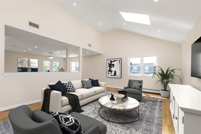 69 Woodward St, Roslyn Heights, NY 11577 - living room featuring a wealth of natural light, visible vents, a baseboard heating unit, and light wood-type flooring