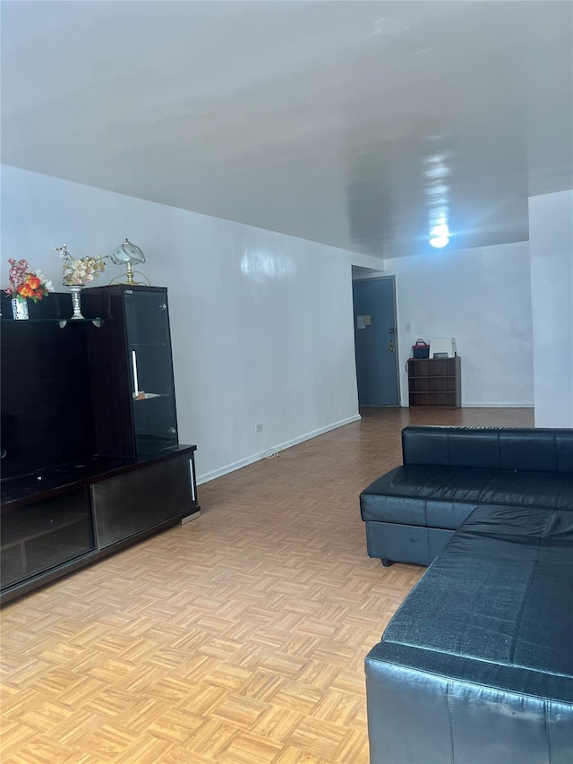 living room featuring light parquet floors