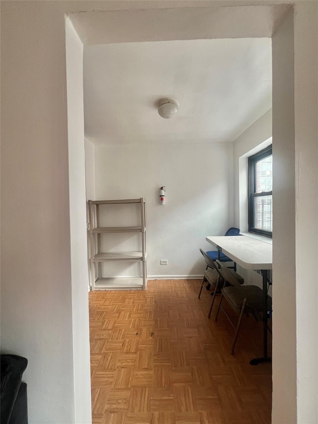 office area featuring light parquet floors