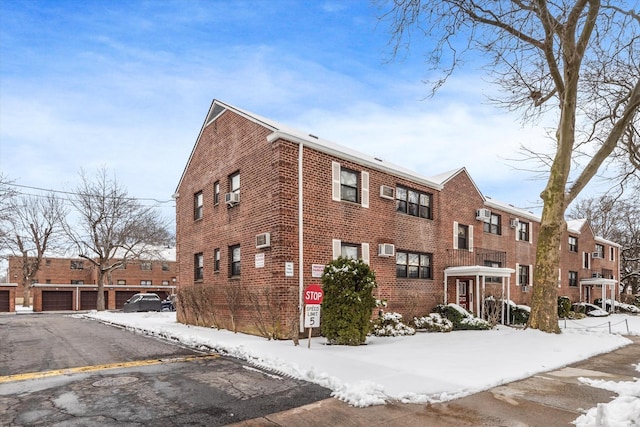 view of snow covered property