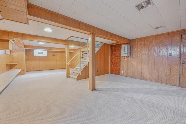 182-61 Avon Rd, Jamaica Estates, NY 11432 - basement featuring carpet flooring and wood walls