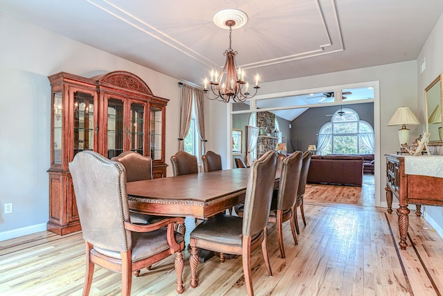 34 Clark Ln, Harriman, NY 10926 - dining room with a chandelier, light wood finished floors, a ceiling fan, and baseboards