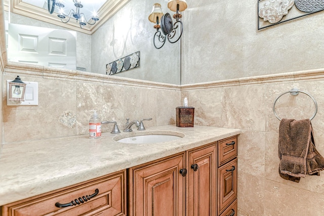 34 Clark Ln, Harriman, NY 10926 - bathroom featuring vanity, tile walls, and ornamental molding