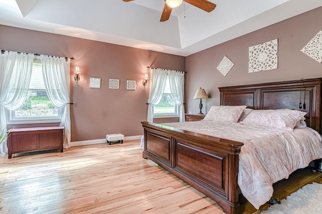 34 Clark Ln, Harriman, NY 10926 - bedroom with light wood-style flooring, baseboards, a raised ceiling, and ceiling fan