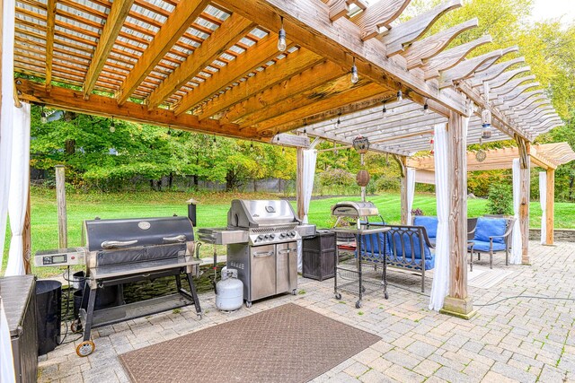 34 Clark Ln, Harriman, NY 10926 - view of patio / terrace with grilling area, a pergola, and an outdoor living space