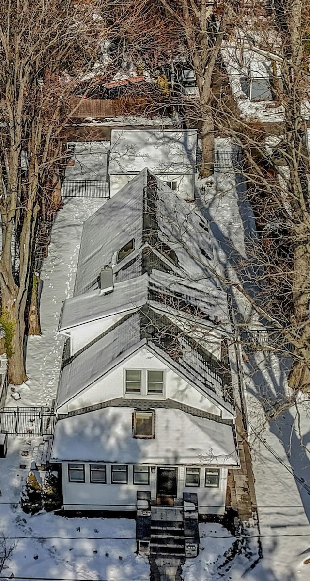 view of snow covered building