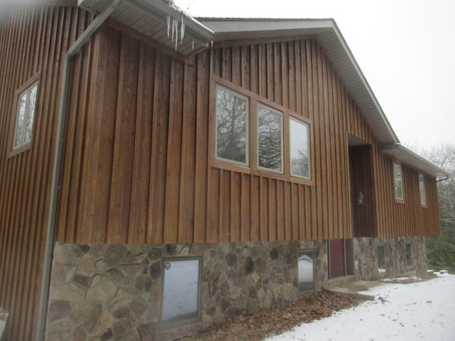 view of snow covered property