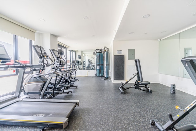 exercise room featuring electric panel