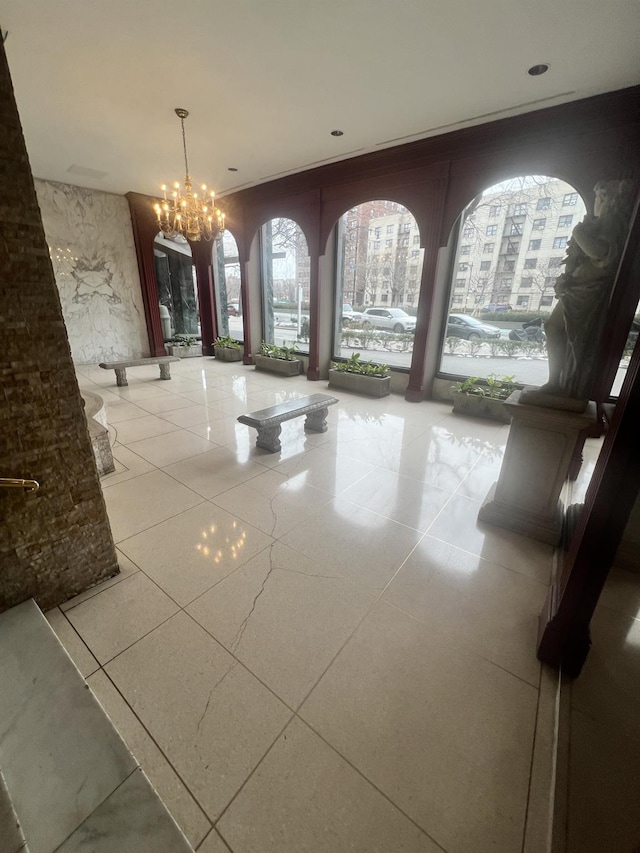 interior space featuring an inviting chandelier